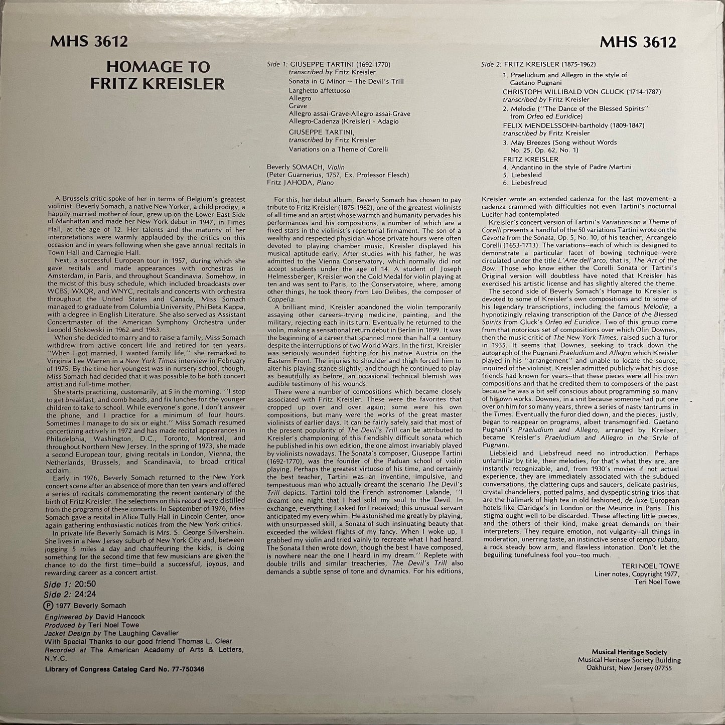 Beverly Somach, Fritz Jahoda / Homage To Kreisler