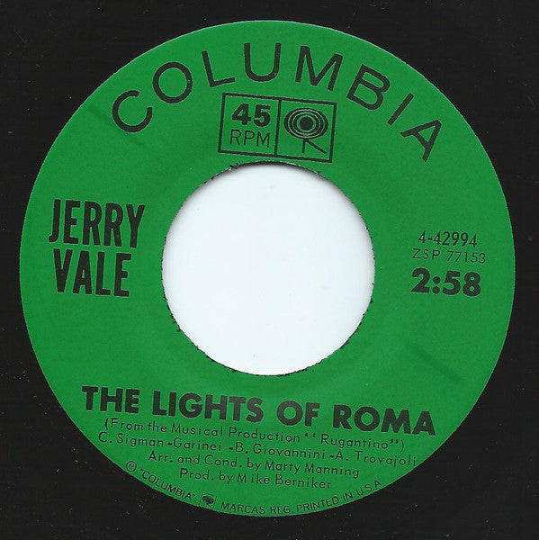 Jerry Vale – As Sure As Night Must Fall / The Lights Of Roma