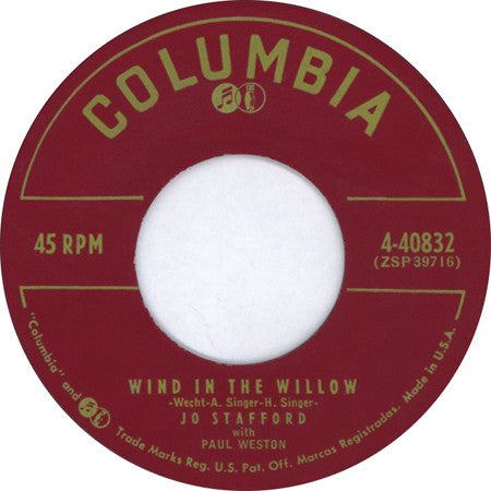Jo Stafford With Paul Weston  – Wind In The Willow / King Of Paris